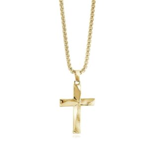 ITALGEM STEEL GOLD-IP ANGLED CROSS NECKLACE SC276-GO