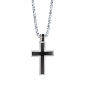 ITALGEM STEEL BLACK-IP BRUSHED CROSS NECKLACE SC30
