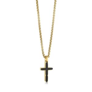 ITALGEM STEEL GOLD & BLACK-IP CROSS NECKLACE SC260-GO