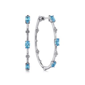 STERLING SILVER SWISS BLUE TOPAZ HOOP EARRINGS EG14701SVJBT