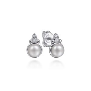 STERLING SILVER PEARL & DIAMOND STUD EARRINGS EG15429SV5PB