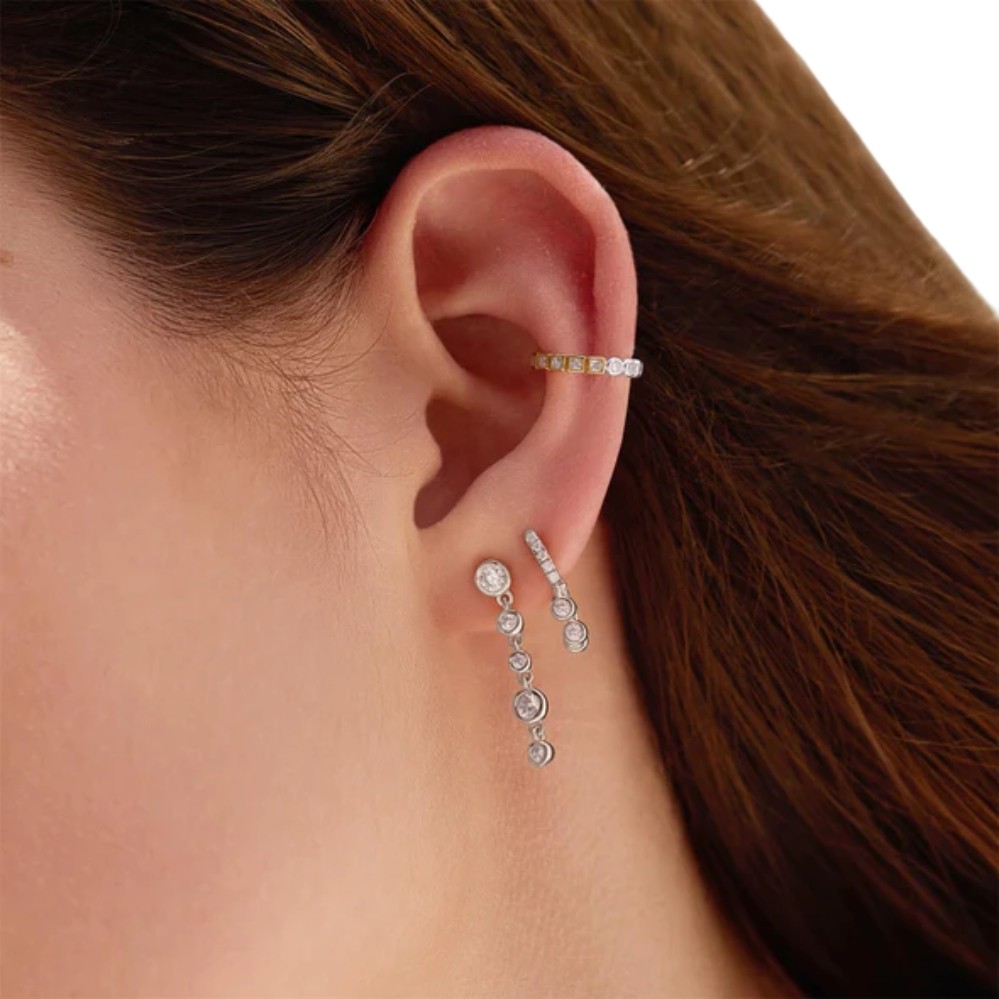 ANIA HAIE SILVER MOLTEN CASCADE BEZEL-SET DROP STUD EARRINGS E074-06H