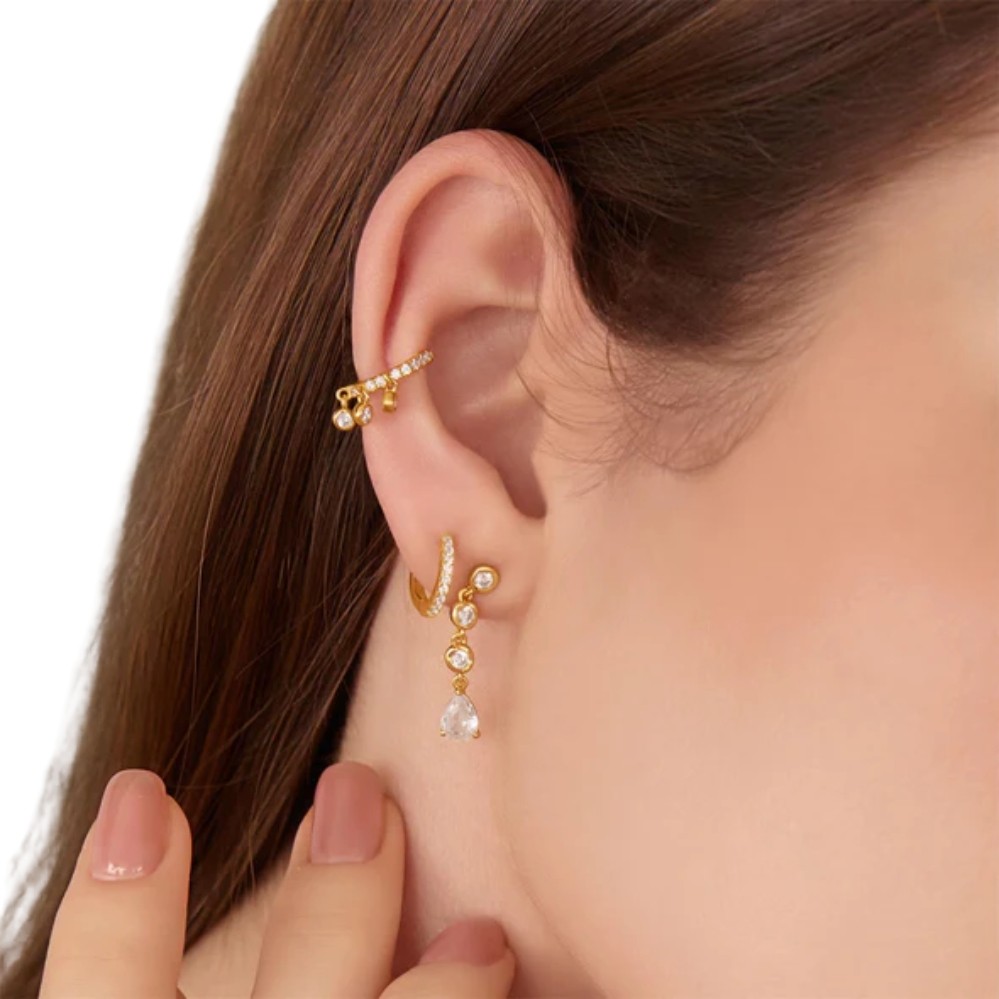 ANIA HAIE GOLD MOLTEN CASCADE BEZEL-SET TEARDROP STUD EARRINGS E074-07G