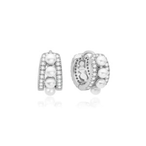 ANIA HAIE SILVER SPARKLING SHELL PEARL ROW HUGGIE HOOP EARRINGS E075-15H