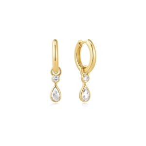 ANIA HAIE GOLD DANGLING BEZEL TEARDROP HUGGIE HOOP EARRINGS E076-14G