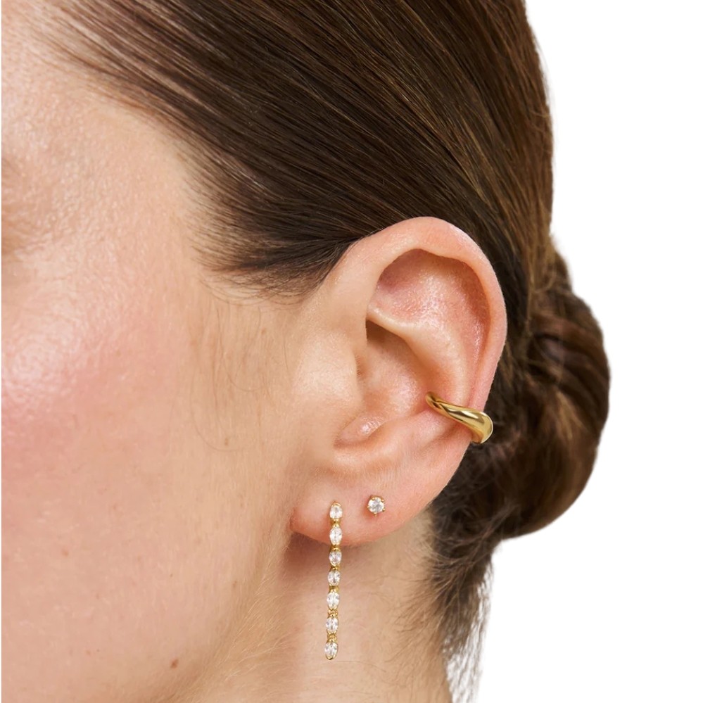 ANIA HAIE GOLD HALF-BEZEL OVAL LINEAR DANGLE STUD EARRINGS E076-18G