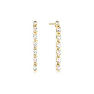 ANIA HAIE GOLD HALF-BEZEL OVAL LINEAR DANGLE STUD EARRINGS E076-18G