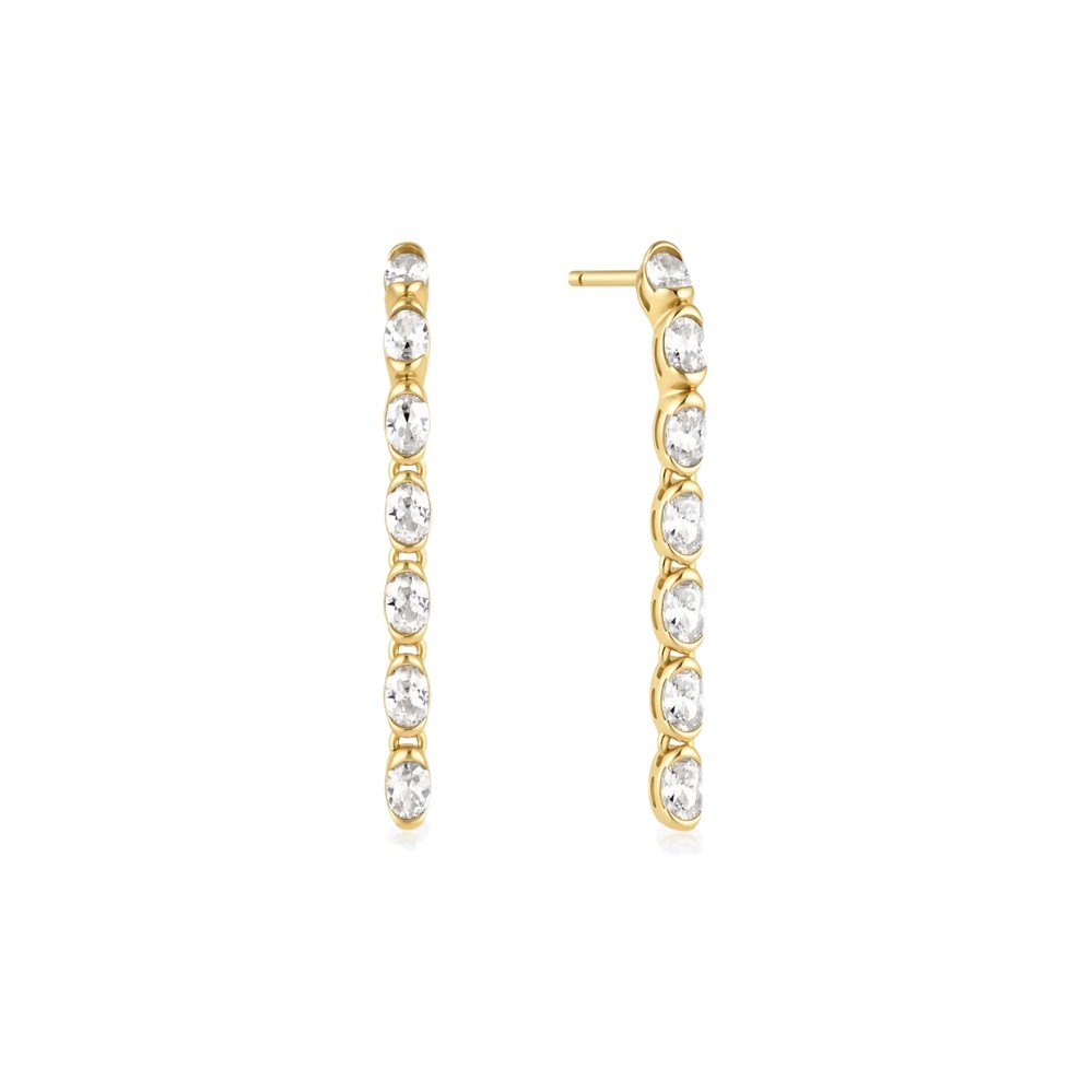 ANIA HAIE GOLD HALF-BEZEL OVAL LINEAR DANGLE STUD EARRINGS E076-18G
