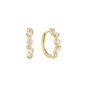 ANIA HAIE GOLD BEZEL ROUND & TEARDROP HUGGIE HOOP EARRINGS E076-15G