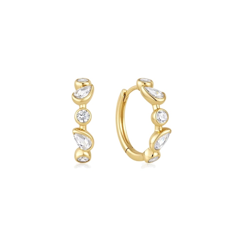 ANIA HAIE GOLD BEZEL ROUND & TEARDROP HUGGIE HOOP EARRINGS E076-15G