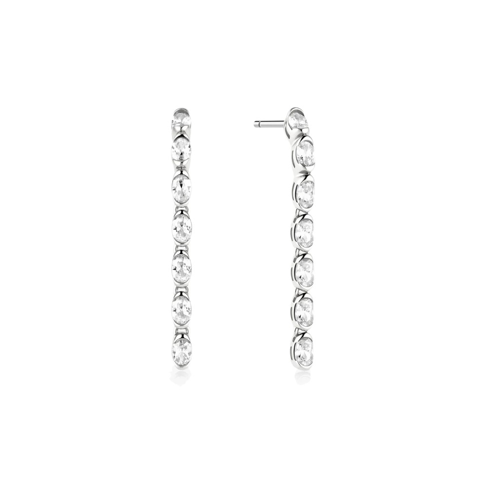 ANIA HAIE SILVER HALF-BEZEL OVAL LINEAR DANGLE STUD EARRINGS E076-18H