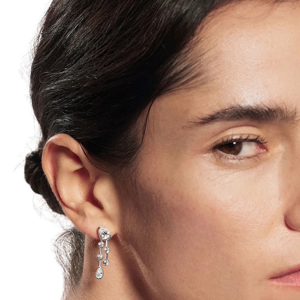 ANIA HAIE SILVER HALF-BEZEL TEARDROP DUAL DROP STUD EARRINGS E076-19H
