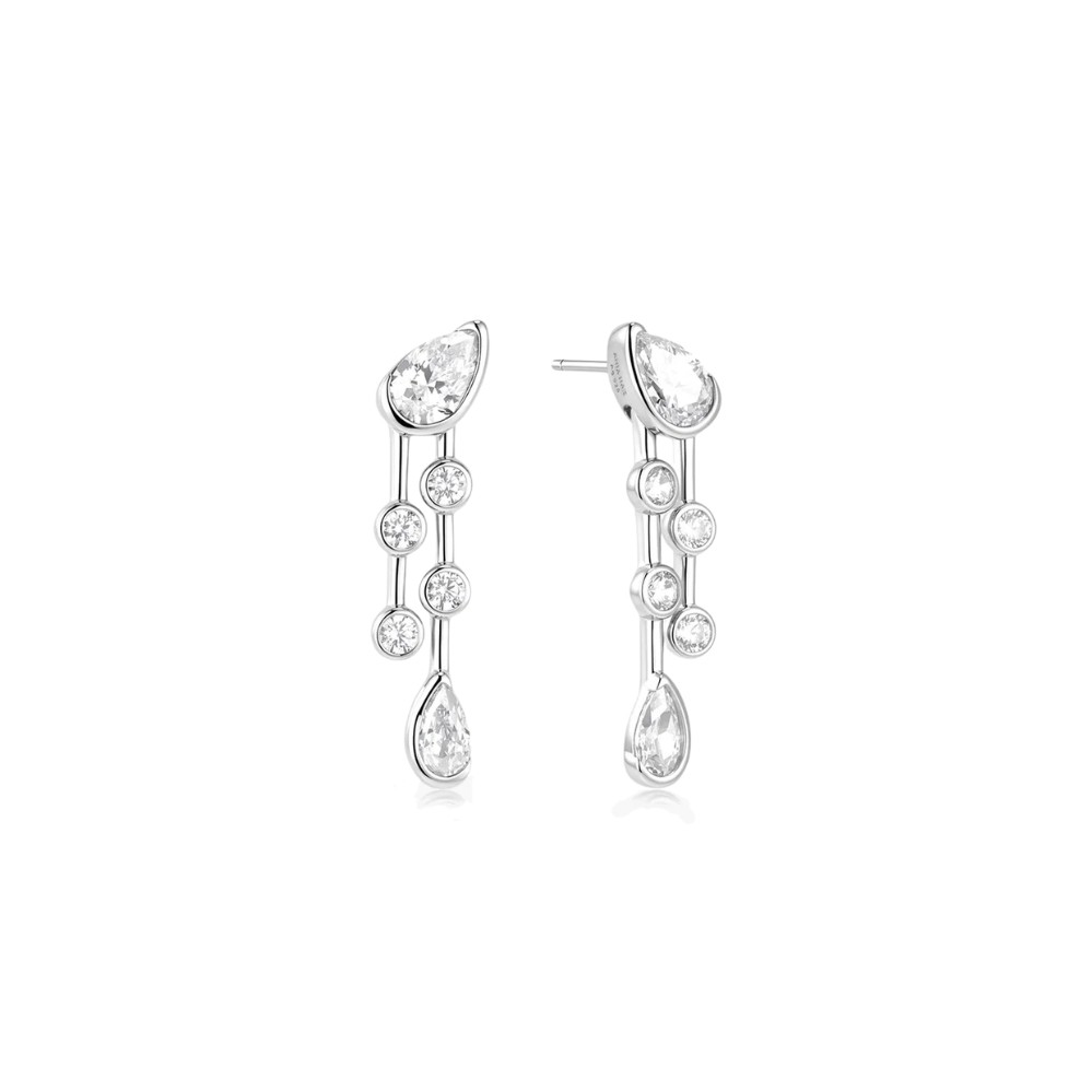 ANIA HAIE SILVER HALF-BEZEL TEARDROP DUAL DROP STUD EARRINGS E076-19H