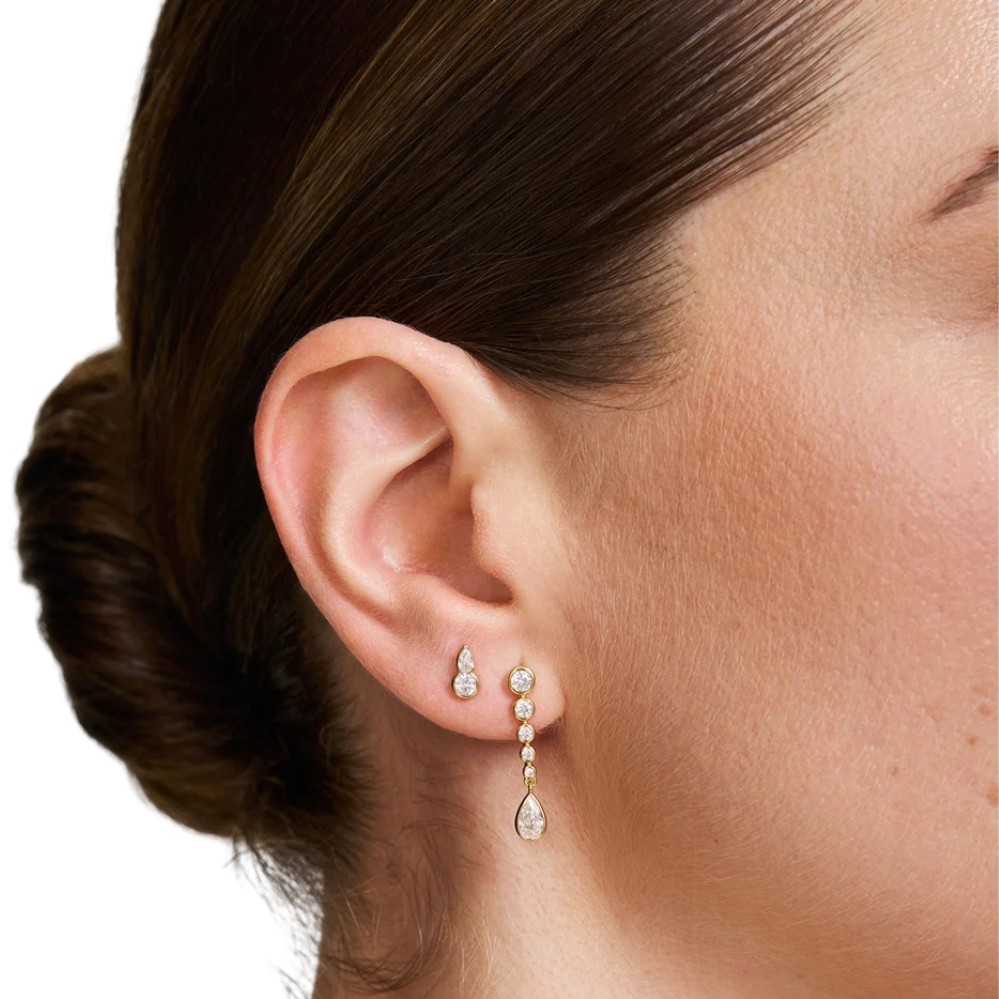 ANIA HAIE GOLD GRADUATED BEZEL ROUND & TEARDROP DANGLE STUD EARRINGS E076-17G