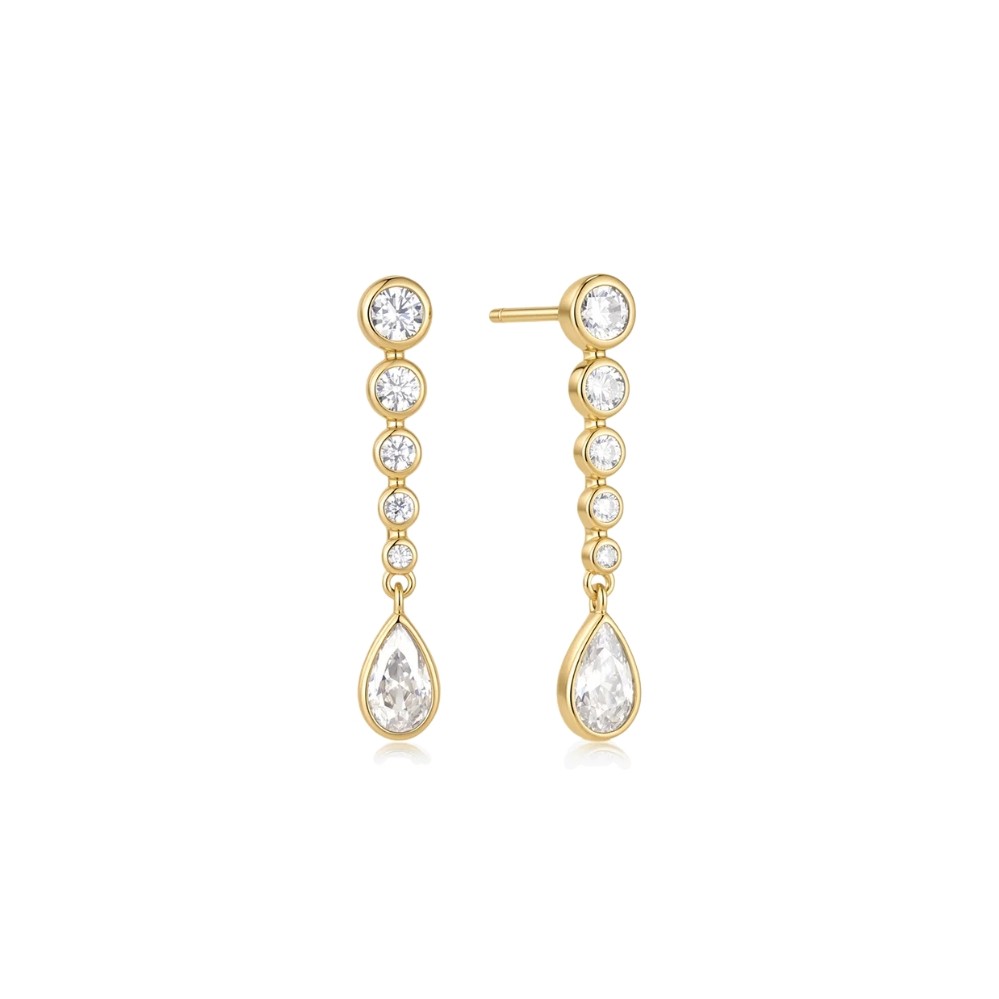ANIA HAIE GOLD GRADUATED BEZEL ROUND & TEARDROP DANGLE STUD EARRINGS E076-17G