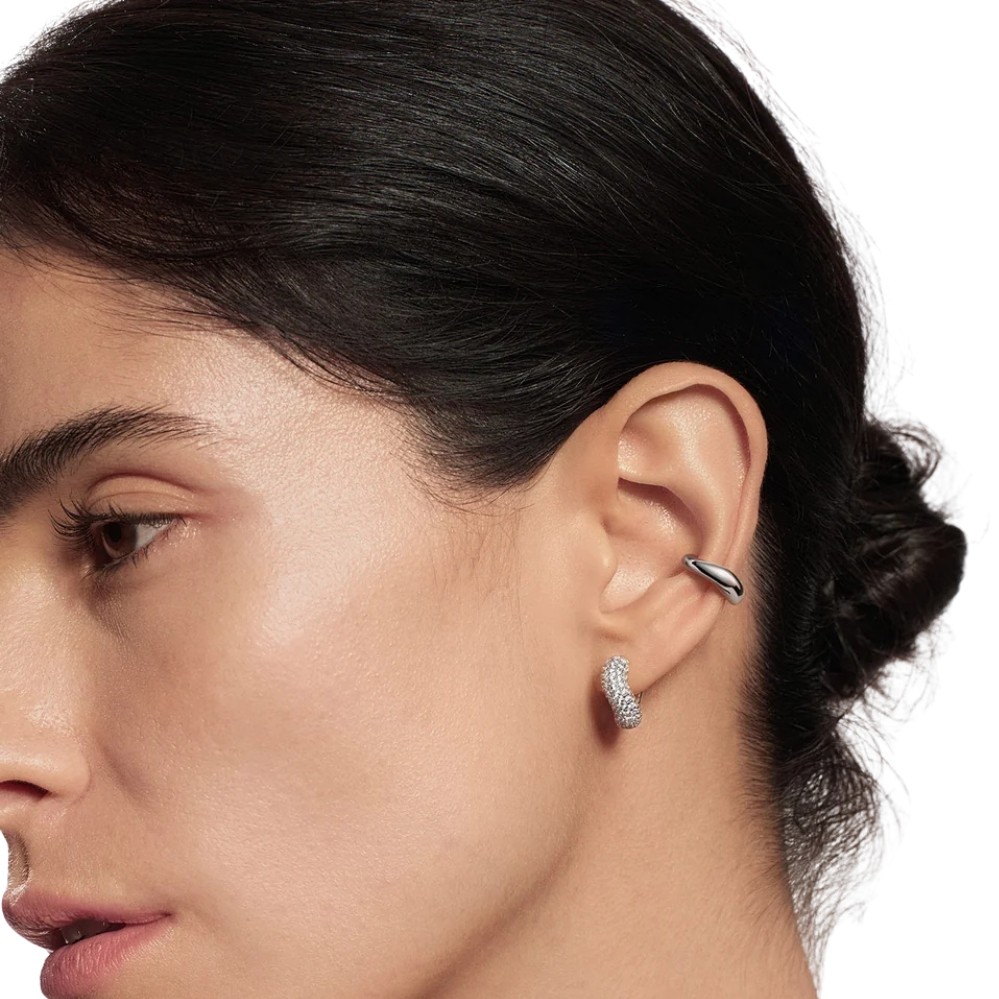 ANIA HAIE SILVER CHUNKY PAVE WAVE HUGGIE HOOP EARRINGS E079-14H