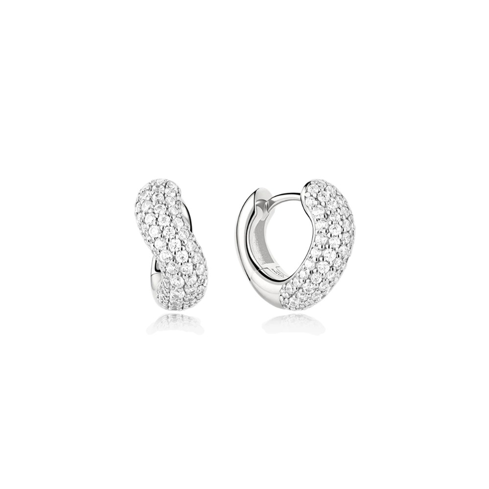 ANIA HAIE SILVER CHUNKY PAVE WAVE HUGGIE HOOP EARRINGS E079-14H