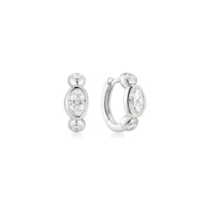 ANIE HAIE SILVER BEZEL ORGANIC PEBBLE & ROUND HUGGIE HOOP EARRINGS E076-13H