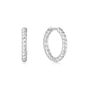 ANIA HAIE SILVER TEXTURE MEDIUM HUGGIE HOOP EARRINGS E063-05H