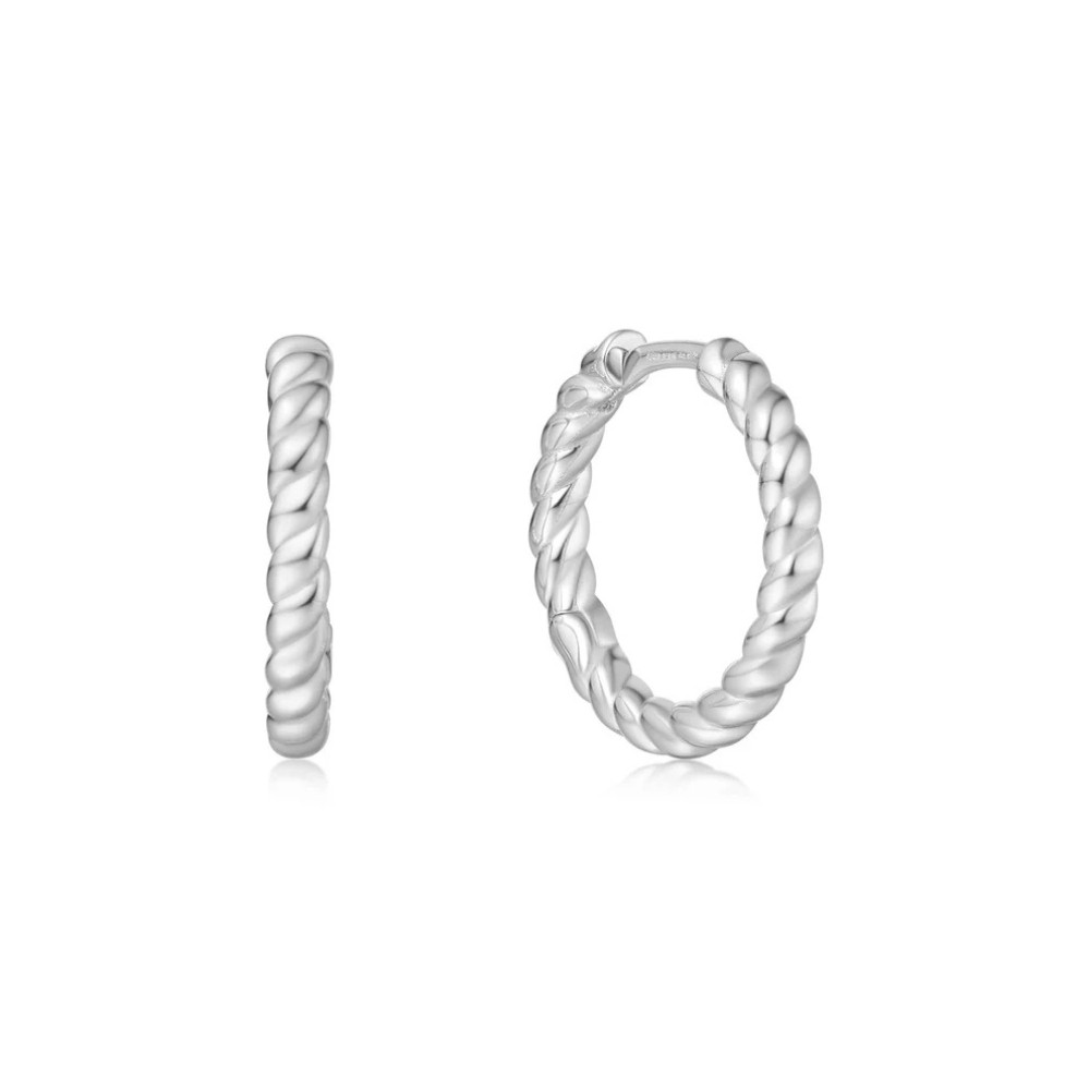 ANIA HAIE SILVER TEXTURE MEDIUM HUGGIE HOOP EARRINGS E063-05H