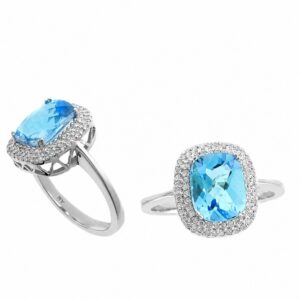 WHITE GOLD BLUE TOPAZ & DIAMOND RING RW13407BT