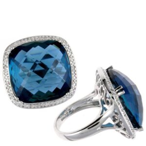 WHITE GOLD BLUE TOPAZ & DIAMOND RING RW11188BT