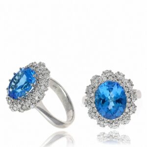 WHITE GOLD BLUE TOPAZ & DIAMOND RING RW12191BT