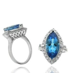WHITE GOLD BLUE TOPAZ & DIAMOND RING RW12847BT