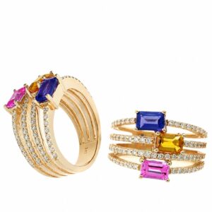 YELLOW GOLD COLORED STONES & DIAMOND RING RR12946MT18KT