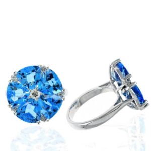 WHITE GOLD BLUE TOPAZ & DIAMOND RING RW11144BT