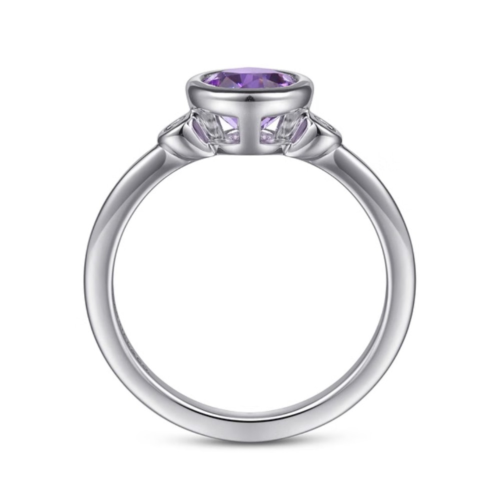 STERLING SILVER AMETHYST & DIAMOND RING LR52089SV5AM.S950