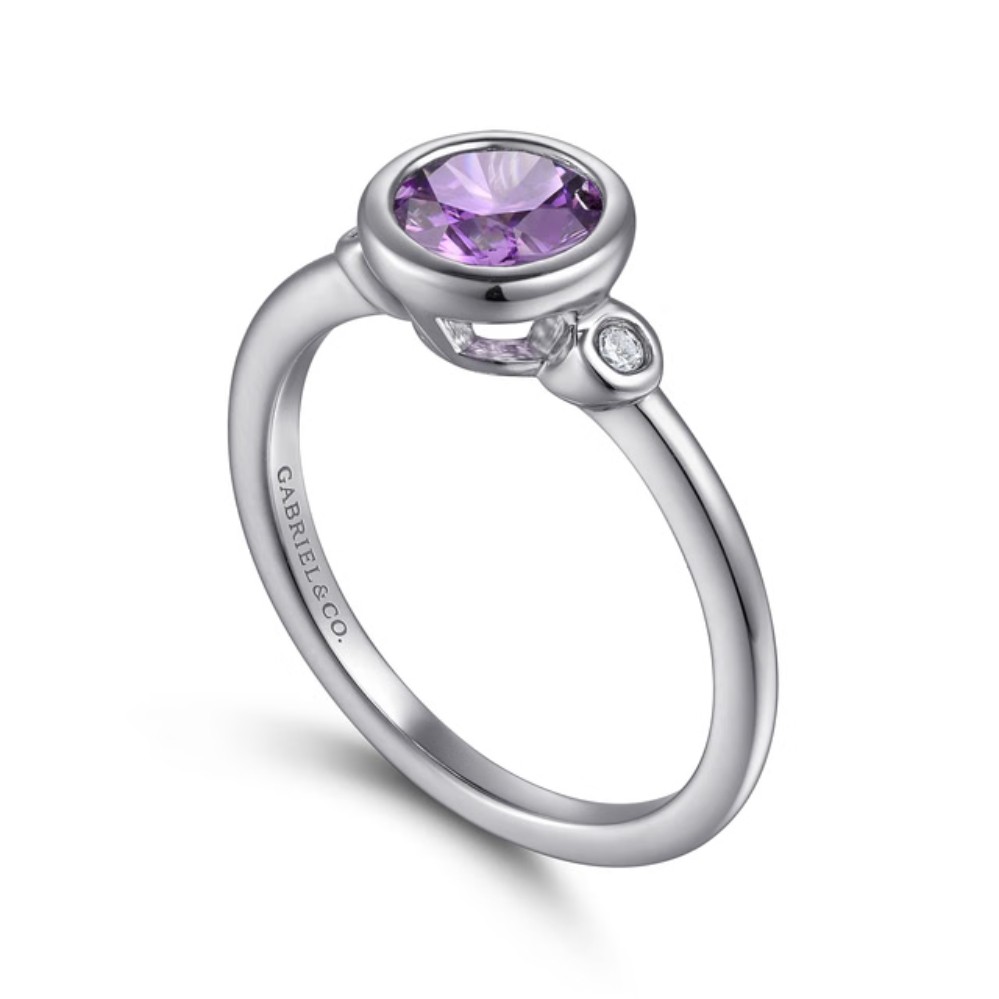STERLING SILVER AMETHYST & DIAMOND RING LR52089SV5AM.S950