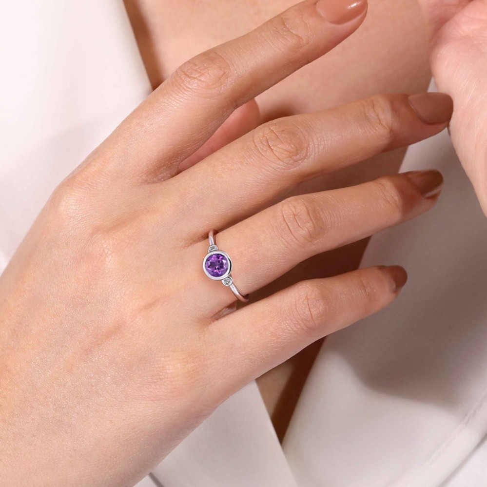 STERLING SILVER AMETHYST & DIAMOND RING LR52089SV5AM.S950