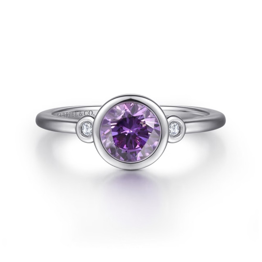 STERLING SILVER AMETHYST & DIAMOND RING LR52089SV5AM.S950