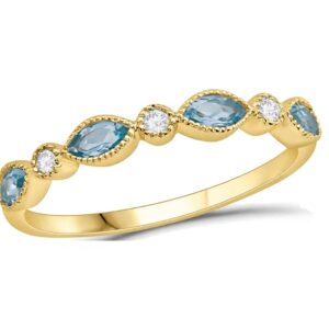 YELLOW GOLD AQUAMARINE & DIAMOND BAND M5428
