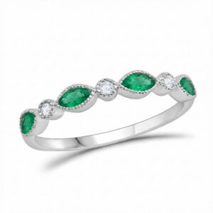 WHITE GOLD EMERALD & DIAMOND BAND M5430