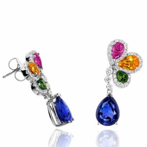 WHITE GOLD MULTI COLORED STONES & DIAMOND EARRINGS EW12489MT