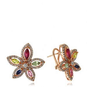 YELLOW GOLD MULTI COLORED STONES & DIAMOND EARRINGS ER12268MT