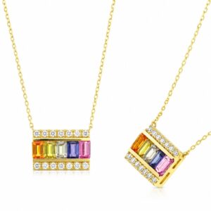 YELLOW GOLD MULTI COLORED STONES & DIAMOND NECKLACE P13193MT18KT