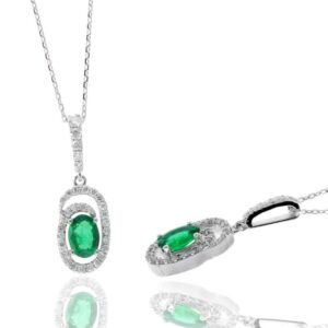 WHITE GOLD CHROME DIOPSIDE & DIAMOND PENDANT PW11591CD