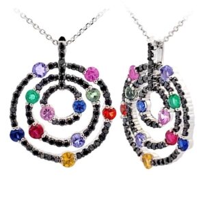 WHITE GOLD MULTI COLORED STONES & DIAMOND PENDANT PW11195BKMT