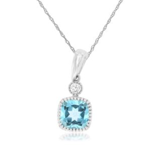 WHITE GOLD BLUE TOPAZ & DIAMOND PENDANT WH1852B