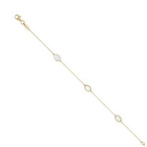 YELLOW GOLD CABLE CHAIN OVAL PEARL STATION BRACELET 1T188/0750