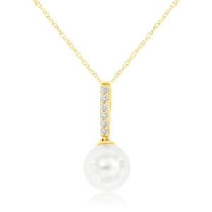 YELLOW GOLD PEARL & DIAMOND PENDANT H2559PL