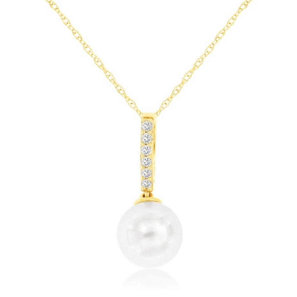 YELLOW GOLD PEARL & DIAMOND PENDANT H2559PL
