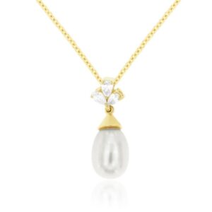 YELLOW GOLD PEARL & DIAMOND PENDANT H2641PL