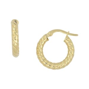 YELLOW GOLD RIBBED HOOP EARRINGS 5R102