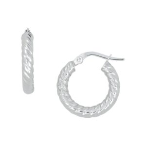 WHITE GOLD RIBBED HOOP EARRINGS 5R102A