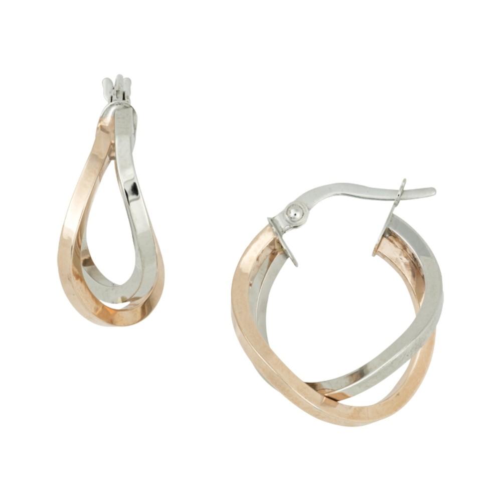 WHITE & ROSE GOLD TWISTED HOOP EARRINGS 5R109PX