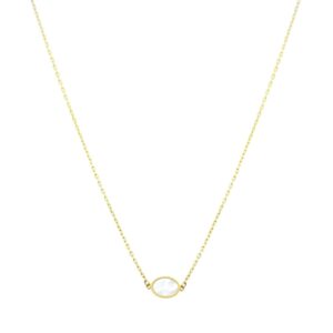 YELLOW GOLD CABLE CHAIN OVAL PEARL STATION NECKLACE 3T187/1800